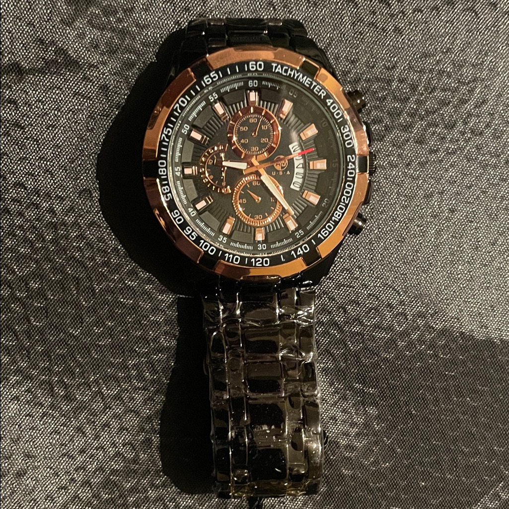 Black And Rose Gold Chronograph Watch